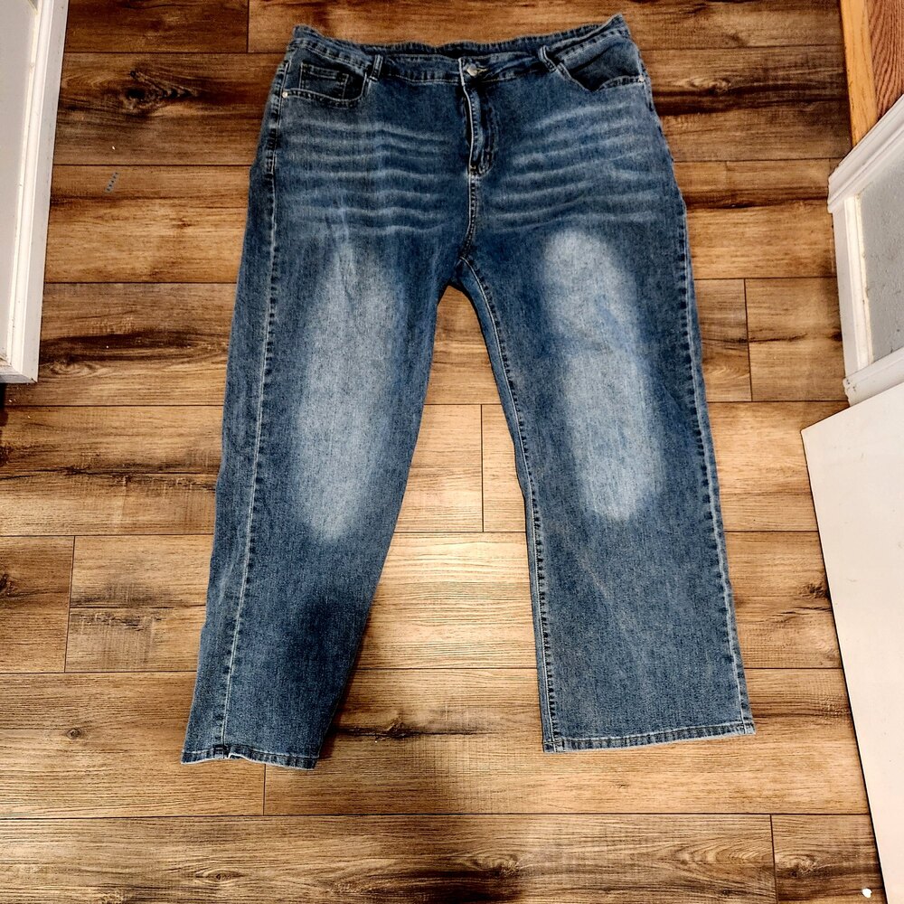 Denim Jeans Distressed Light Wash Wide Leg Size 6XL